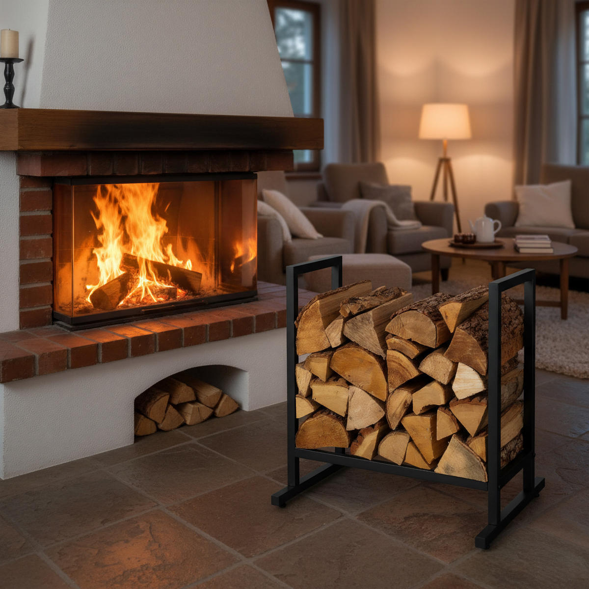 KAMINHOLZREGAL - Schwarz, Metall (60/62/49cm) - Relaxdays