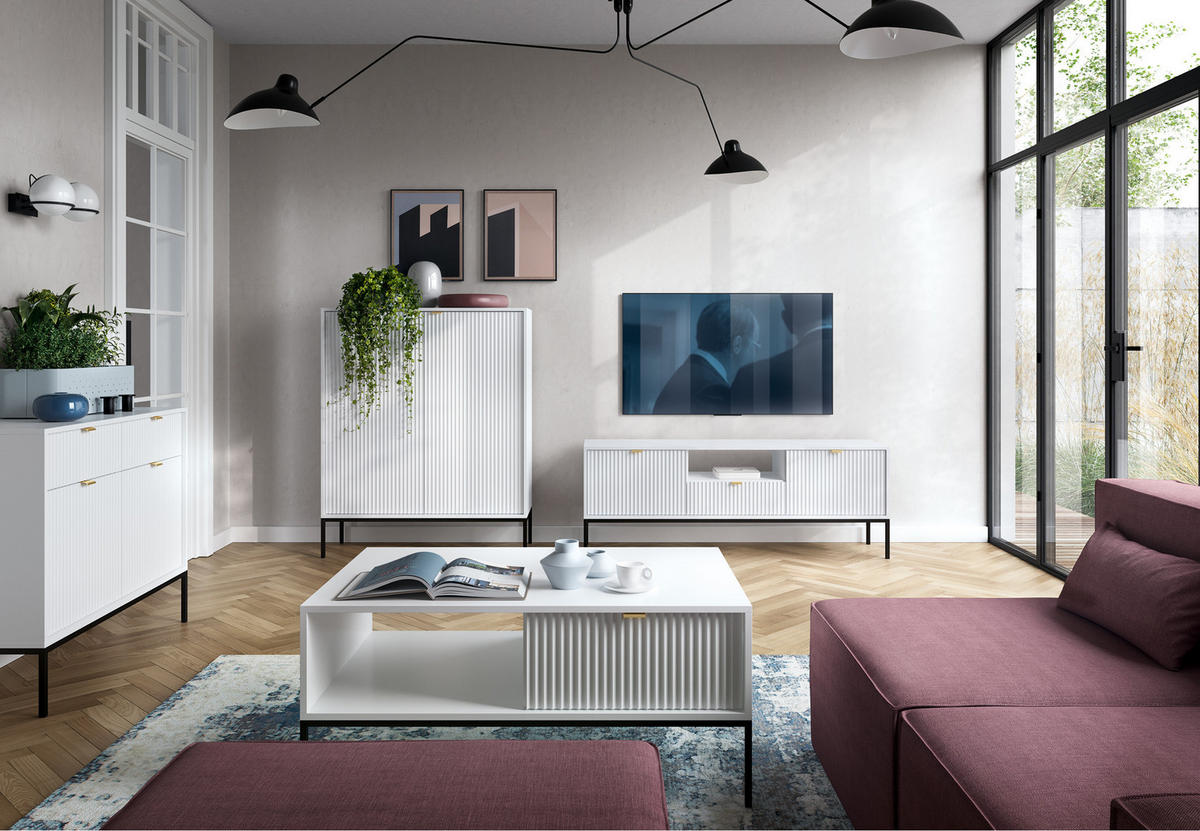 TV-SCHRANK Vellore Weiß 154 cm - Goldfarben/Schwarz, Holzwerkstoff/Metall (154/56/39cm) - Selsey