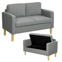 ZWEISITZER-SOFA DE-06480 solide Holzbeine, Cordbezug Hellgrau - Hellgrau, Holz/Textil (117/79/63cm) - ComfortXL