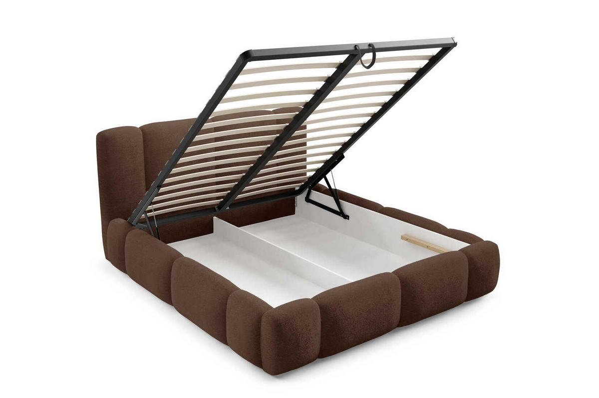 DOPPELBETT 200x200 Avelin mit Bettkasten, LED, Bouclé, Braun - Braun, Holz/Metall (200/200cm) - Emporius