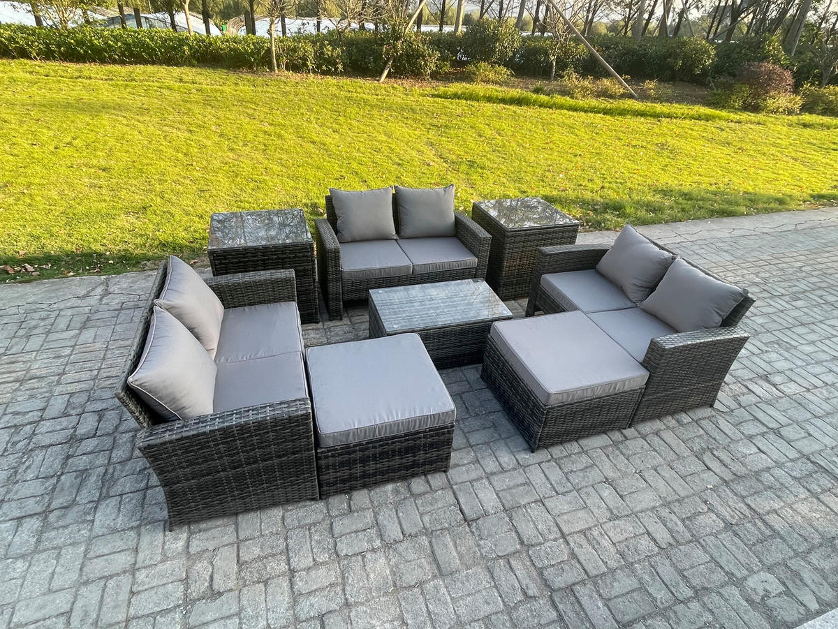 GARTENMÖBELSET Polyrattan Dunkelgrau 8-Sitzer - Dunkelgrau, Metall - Fimous