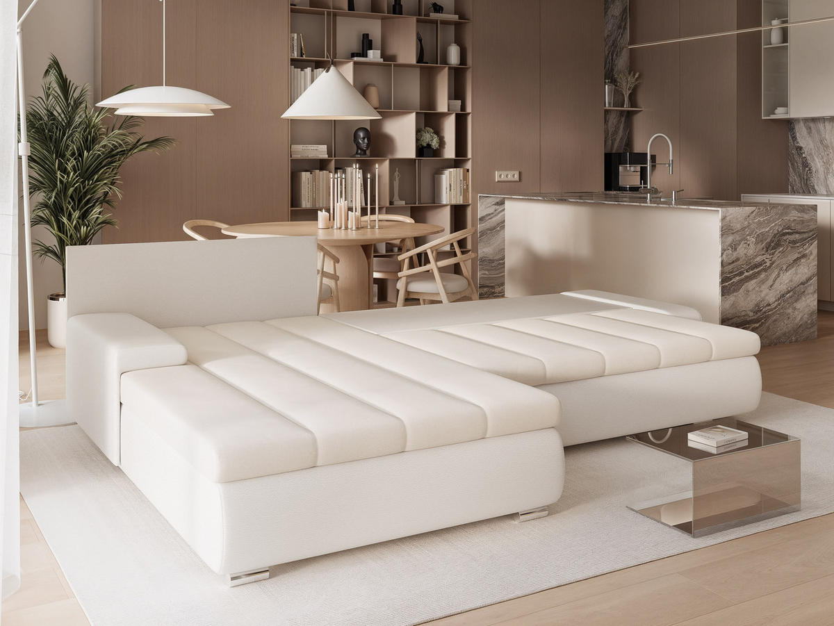 ECKSOFA VELANO mit Schlaffunktion und Bettkasten Creme/Beige - Beige, Holzwerkstoff/Kunststoff (250/160cm) - Idohome