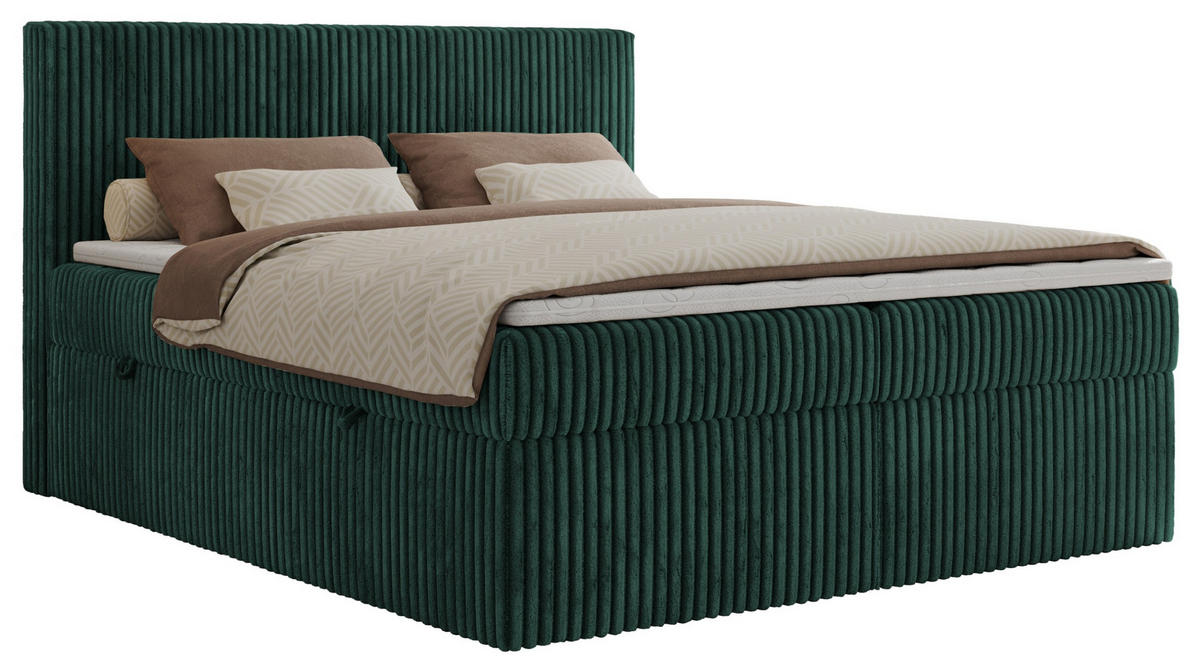 BOXSPRINGBETT TILIANO 160/200 - Dunkelgrün Cord - H4 - tmavě zelená, textil (160/200cm) - MKS