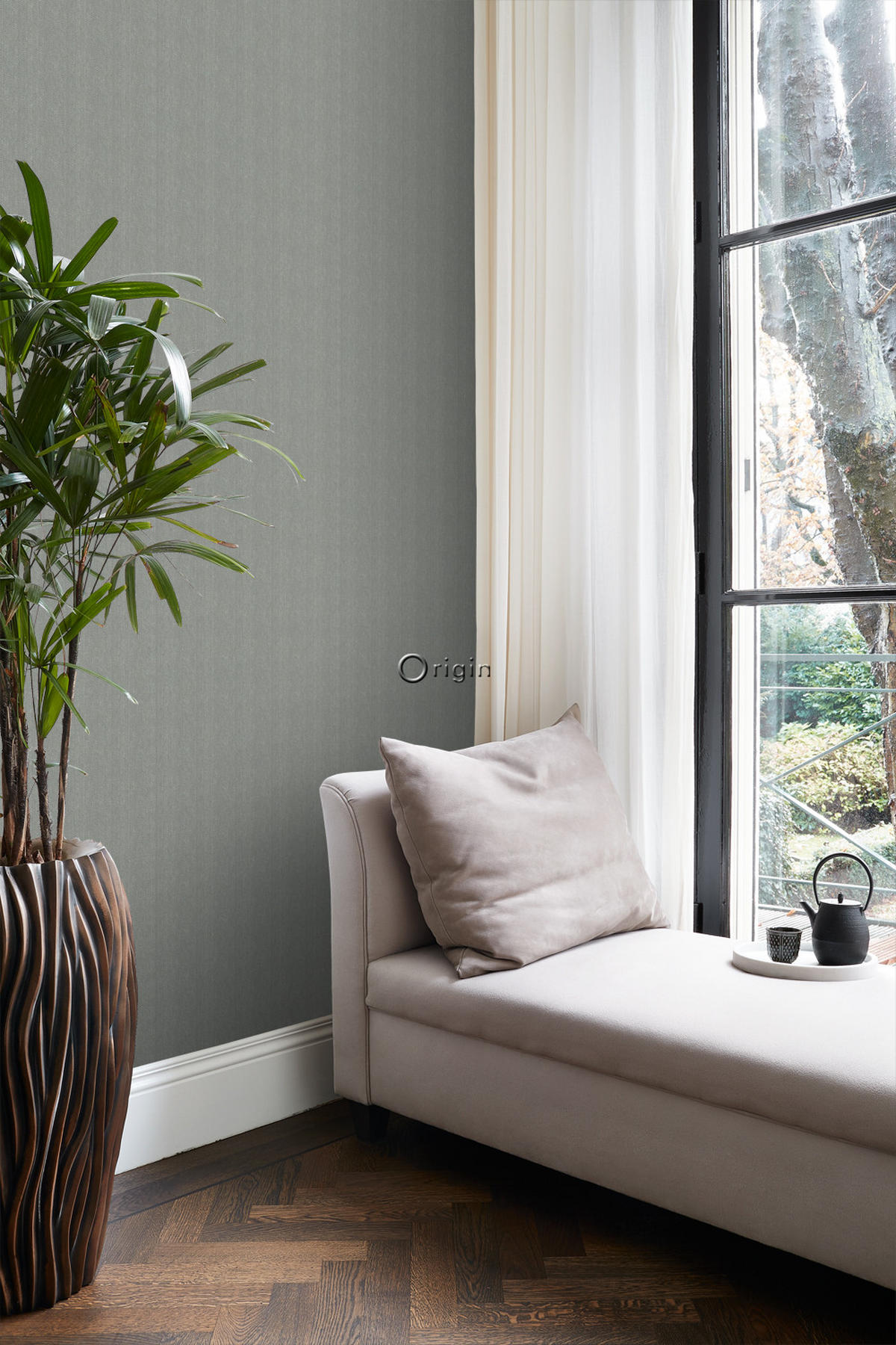 TAPETE Fischgrätmuster 53 cm x 10.05 m - Grau, Papier (53/1000cm) - Origin Wallcoverings