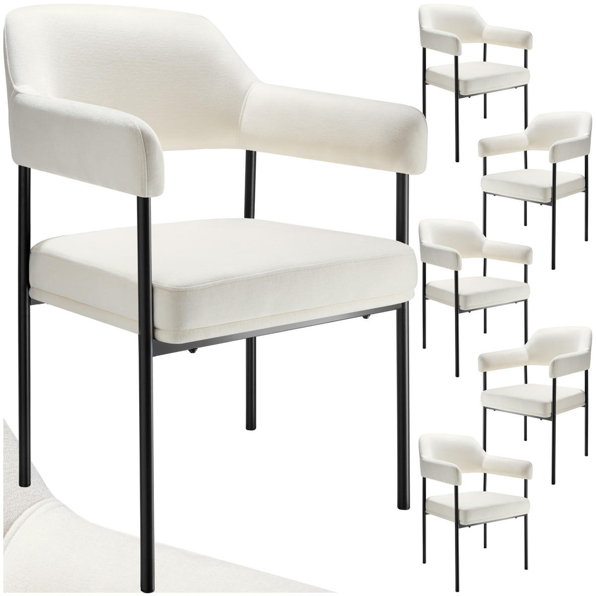ARMLEHNSTUHL 6er Set Doé 58 x 62 x 85 cm Webstoff off-white/schwarz - Schwarz/Weiß, Textil (58/85/62cm) - tectake