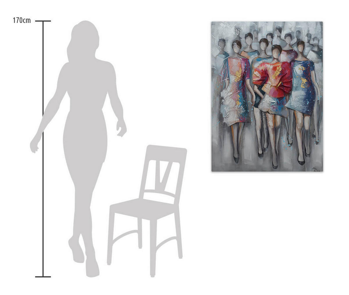 RUČNE MAĽOVANÝ AKRYLOVÝ OBRAZ 75/100 cm, sivý, figurálny motív - sivá, drevo/textil (75/100cm) - KUNSTLOFT