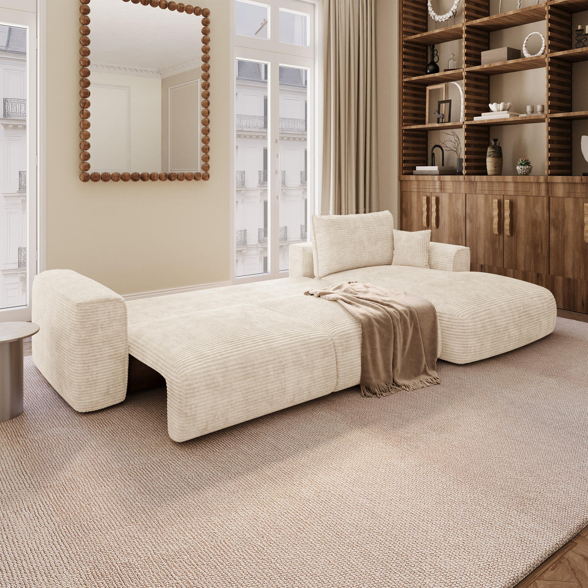 ECKSOFA rechtwinklig COMO Cord Beige 297cm - Beige, Textil (297/167cm) - Premium Interiors