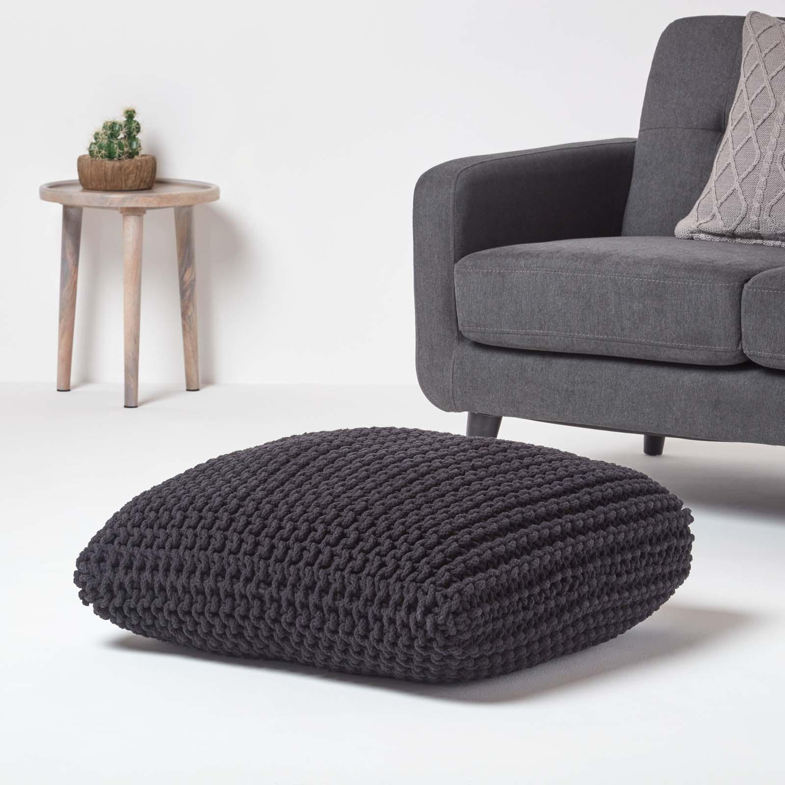 STRICK-POUF schwarz, Bodenkissen 70/70/20 cm - Schwarz, Textil (70/20/70cm) - Homescapes