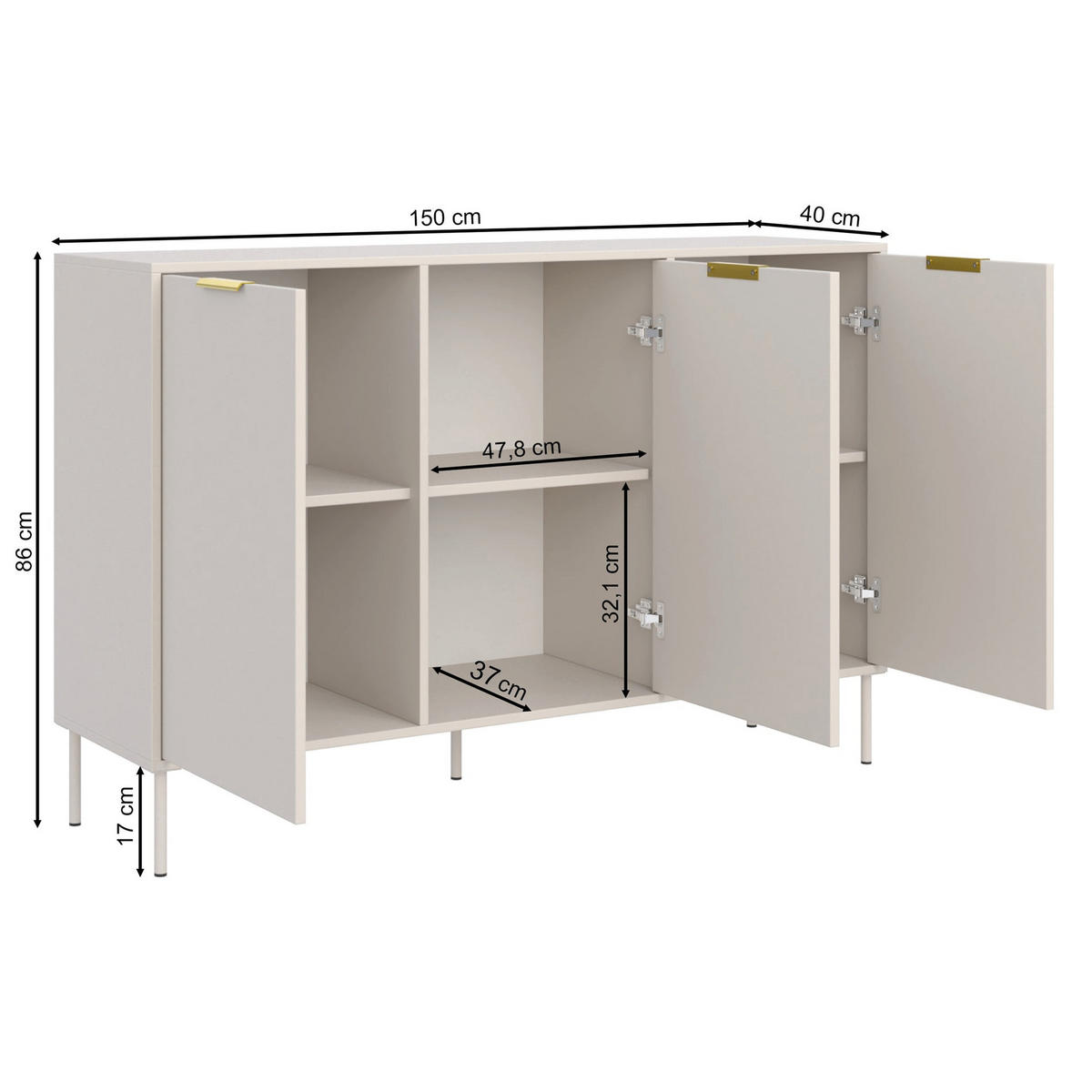 SIDEBOARD Vena Schwarz 150 cm - Goldfarben/Schwarz, Holzwerkstoff/Kunststoff (150/86/40cm) - Selsey