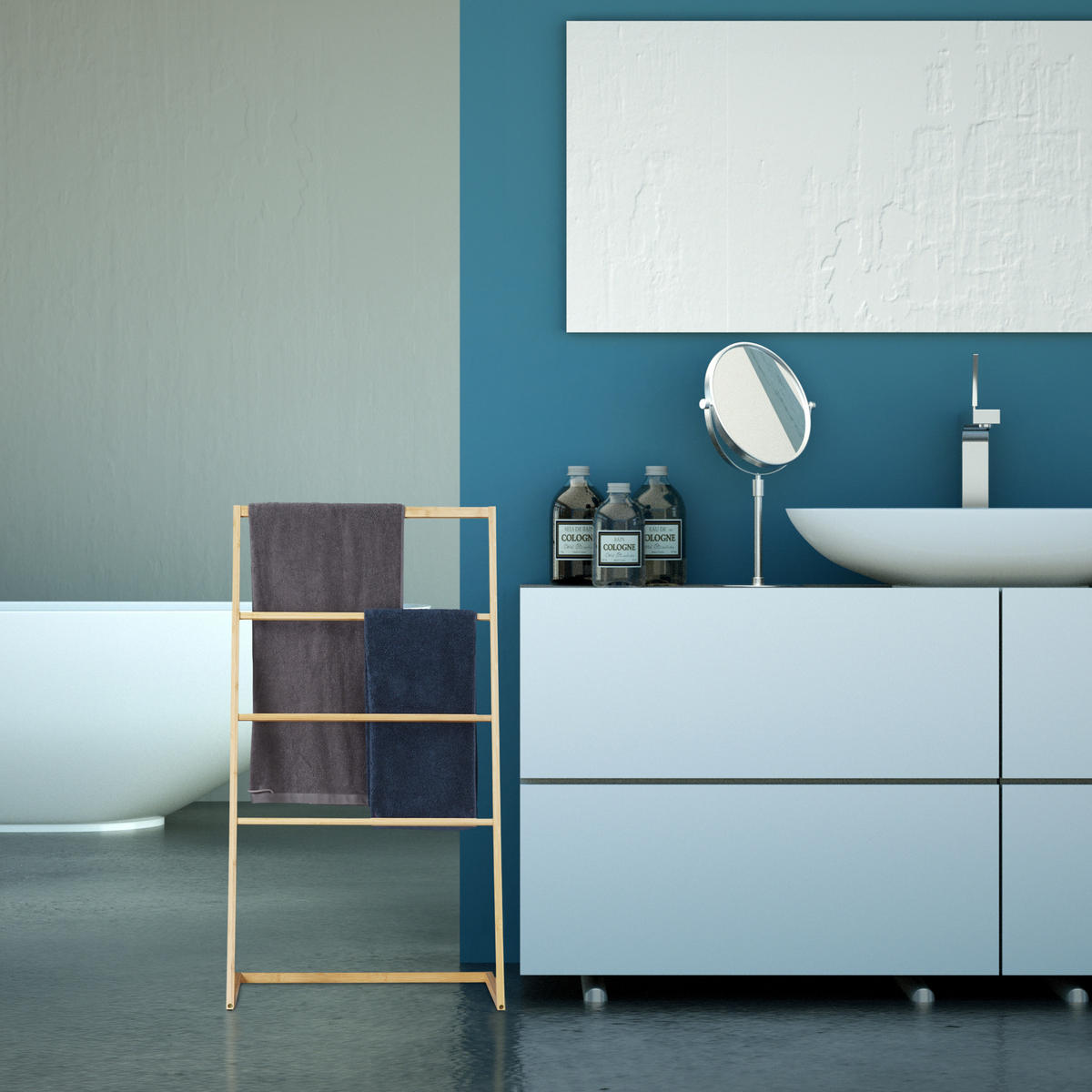 DRŽIAK na uteráky - svetlohnedá, drevo (60/110/35cm) - Relaxdays