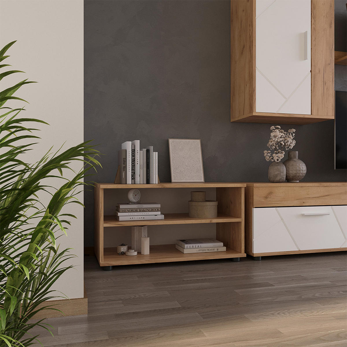 POLICE NA KNIHY Berno Zlatá síla dub/bílá - medově dubová, kompozitní dřevo (70.8/38.9/35.3cm) - Vicco