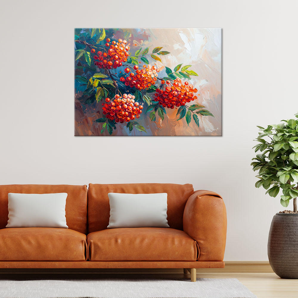 LEINWANDBILD Eberesche Pflanzen Natur wie gemalt 90x60cm - Rot, Textil (90/60cm) - Feeby