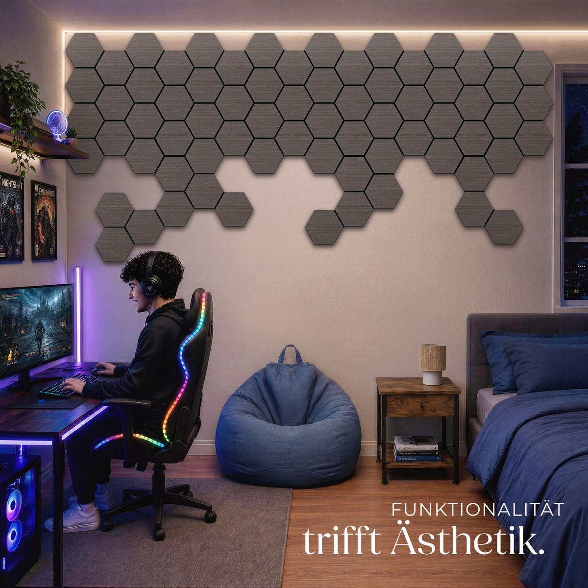 AKUSTIKPANEELE Sonic Shield, je 76 x 62 x 1,8 cm, Größe flexibel anpassbar, Eiche grau - Grau/Silbereichenfarben, Holz (62/1.8/76cm) - tectake