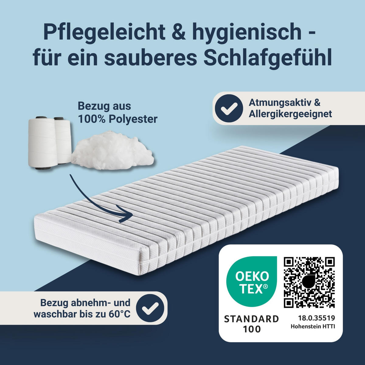 MATRATZE ABC-Dream – 7-Zonen-Kaltschaummatratze, Härtegrad mittelfest, Bezug waschbar - Weiß, Textil (90/220cm) - Betten-ABC