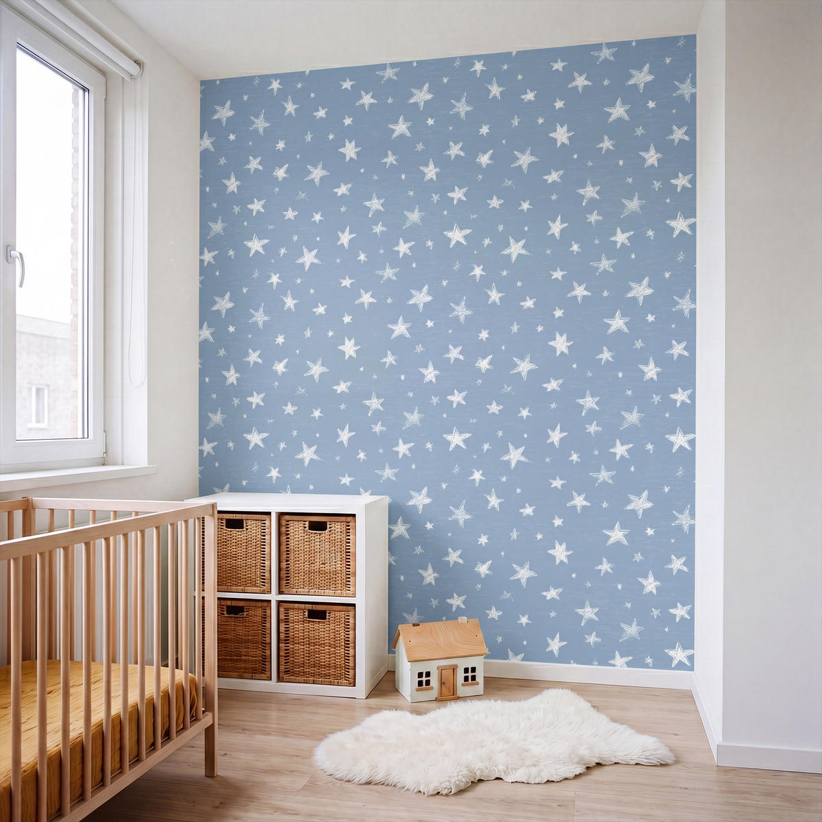 KINDERTAPETE - Sterne - Muster - Blau - 160x200 cm - Hellblau, Papier (160/200cm) - OnlyWow