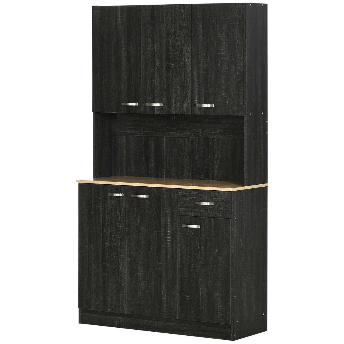 KÜCHENSCHRANK Schwarz, 6 Türen, 1 Schublade, 101/39/180 cm - Schwarz, Holzwerkstoff (101/180/39cm) - PANGIVO