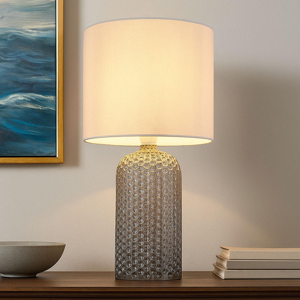 TISCHLEUCHTE SOFIA Grau Glas Textil - Grau, Glas (26.5/26.5/50cm) - Globo Lighting