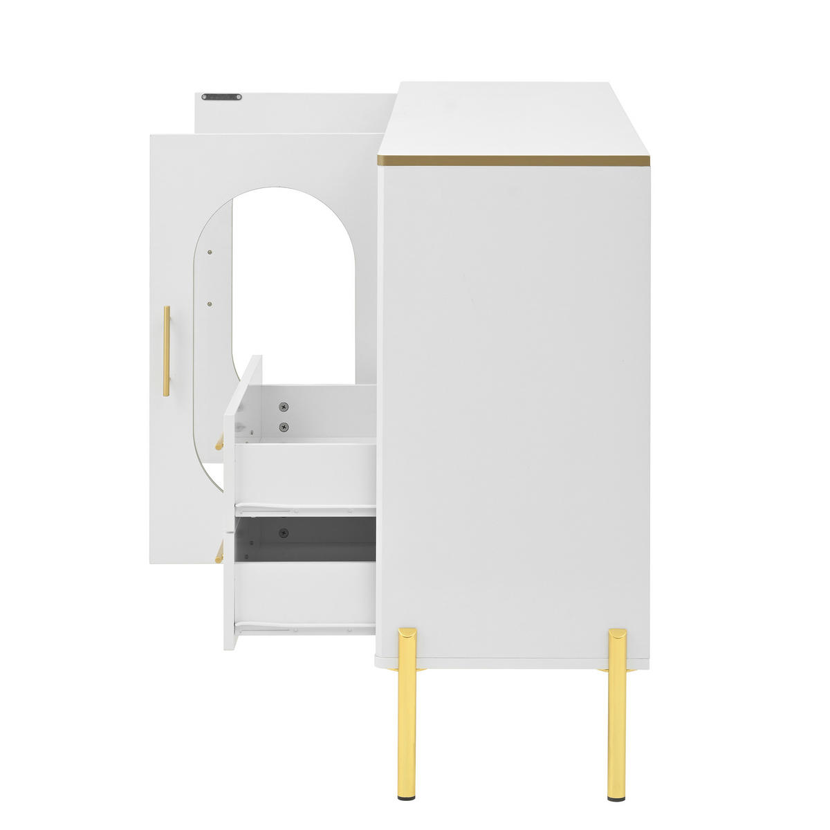 SIDEBOARD 2 Schubladen 2 Glastüren Weiß Goldakzente Stauraum - Weiß, Holzwerkstoff (38/90/140cm) - FLIEKS