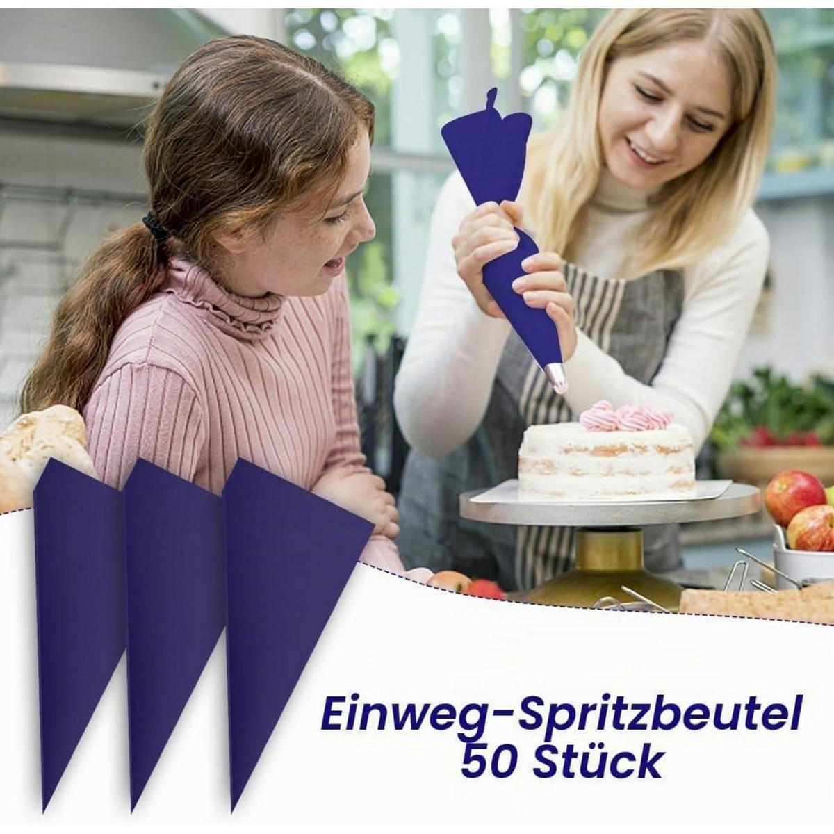 SPRITZBEUTEL Set 50 Stück Extra Groß 51.5 cm mit 6 Tüllen - Blau, Kunststoff (25/1/51.5cm)