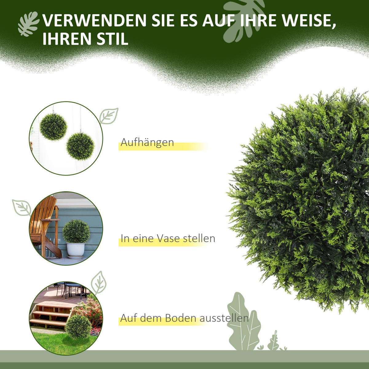 KÜNSTLICHER ZEDER 2er-Set, 45 cm Zimmerpflanze - Grün, Kunststoff (45cm) - HOMCOM