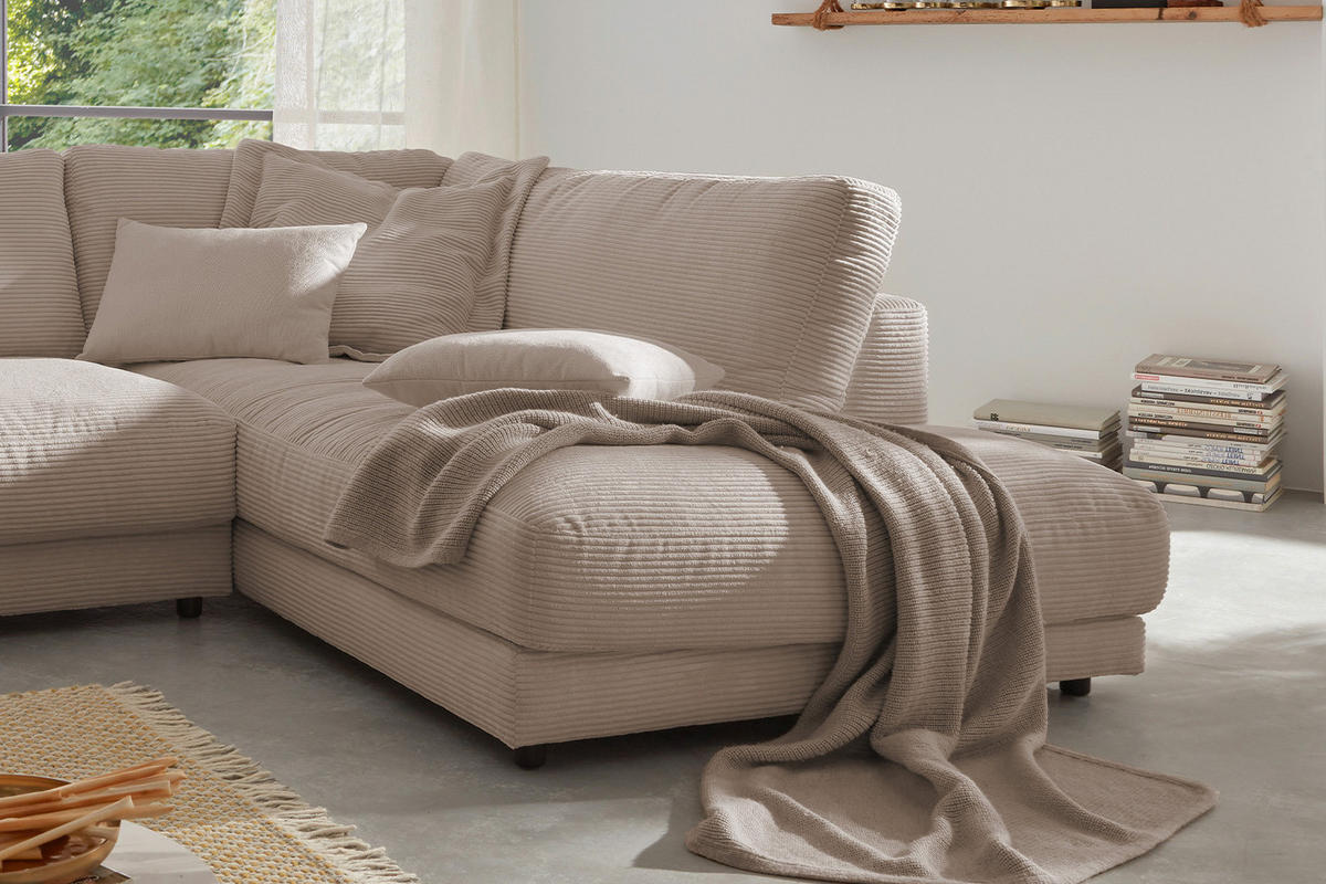ECKSOFA MADELINE Taupe Cord - Taupe/Schwarz, Kunststoff/Textil (325/224cm) - KAWOLA