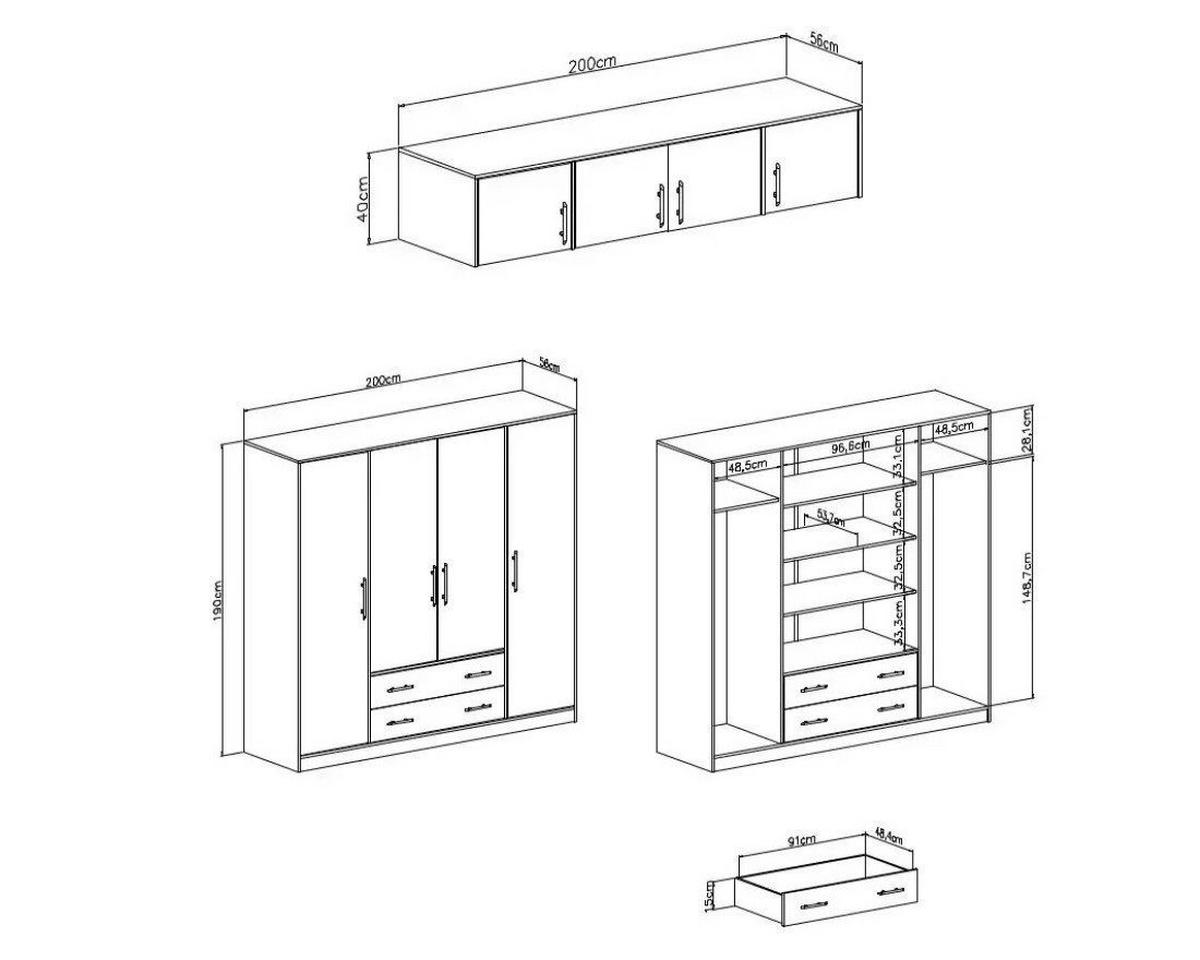 KLEIDERSCHRANK SAM SRL1 mit Spiegel 4-türig Kaschmir - Kaschmir, Holzwerkstoff (200/190/56cm) - Deine Möbel 24