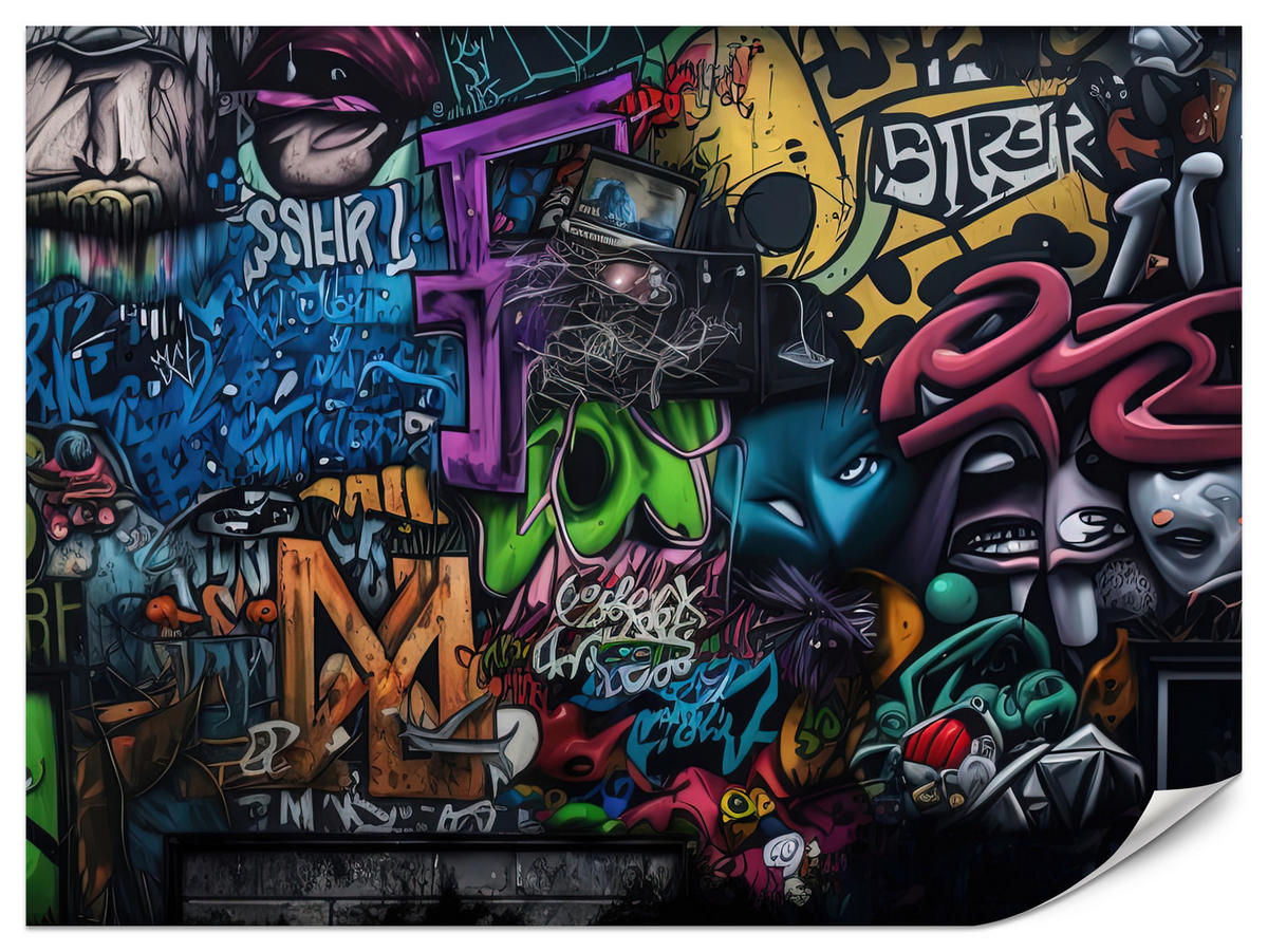 FOTOTAPETE für Jugendzimmer Bunte Graffiti Figura Schrift Abstrakt 200x140 - Blau/Pink, Papier (200/140cm) - Muralo