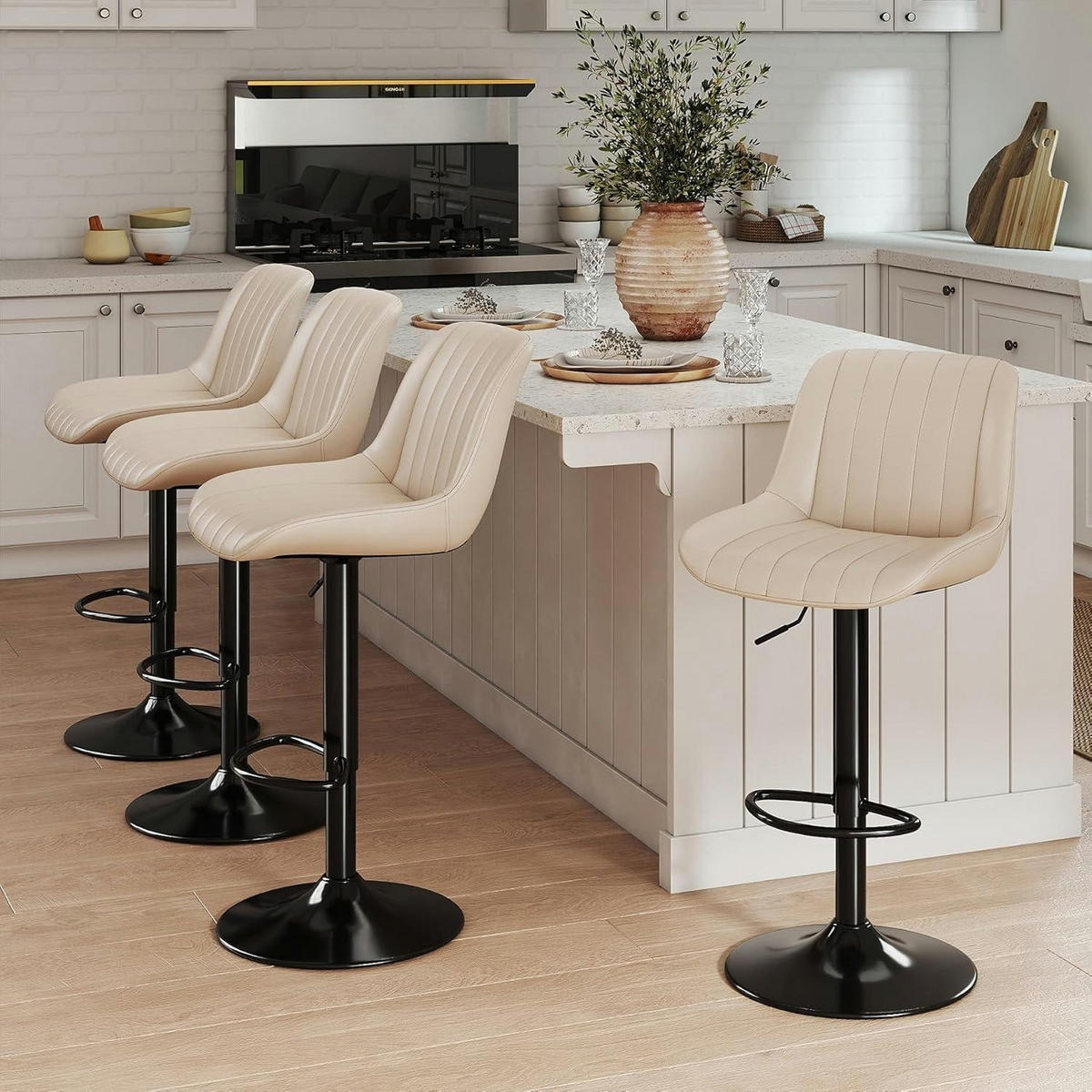 BARHOCKER 3er Set Beige mit Lehne und Höhenverstellung - Beige, Kunststoff (46/109/37cm)