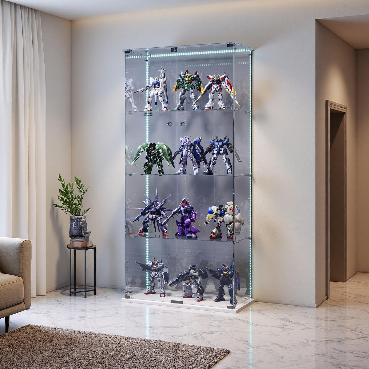 STANDVITRINE mit LED-Leisten, Weiß, 4 Böden, Doppeltür abschließbar - Weiß, Glas (35/163/78.5cm) - SHOPENTRA