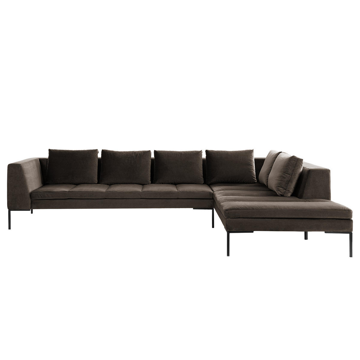 ECKSOFA mit Ottomane - Taupe/Schwarz, Textil/Metall (319/230cm) - home24
