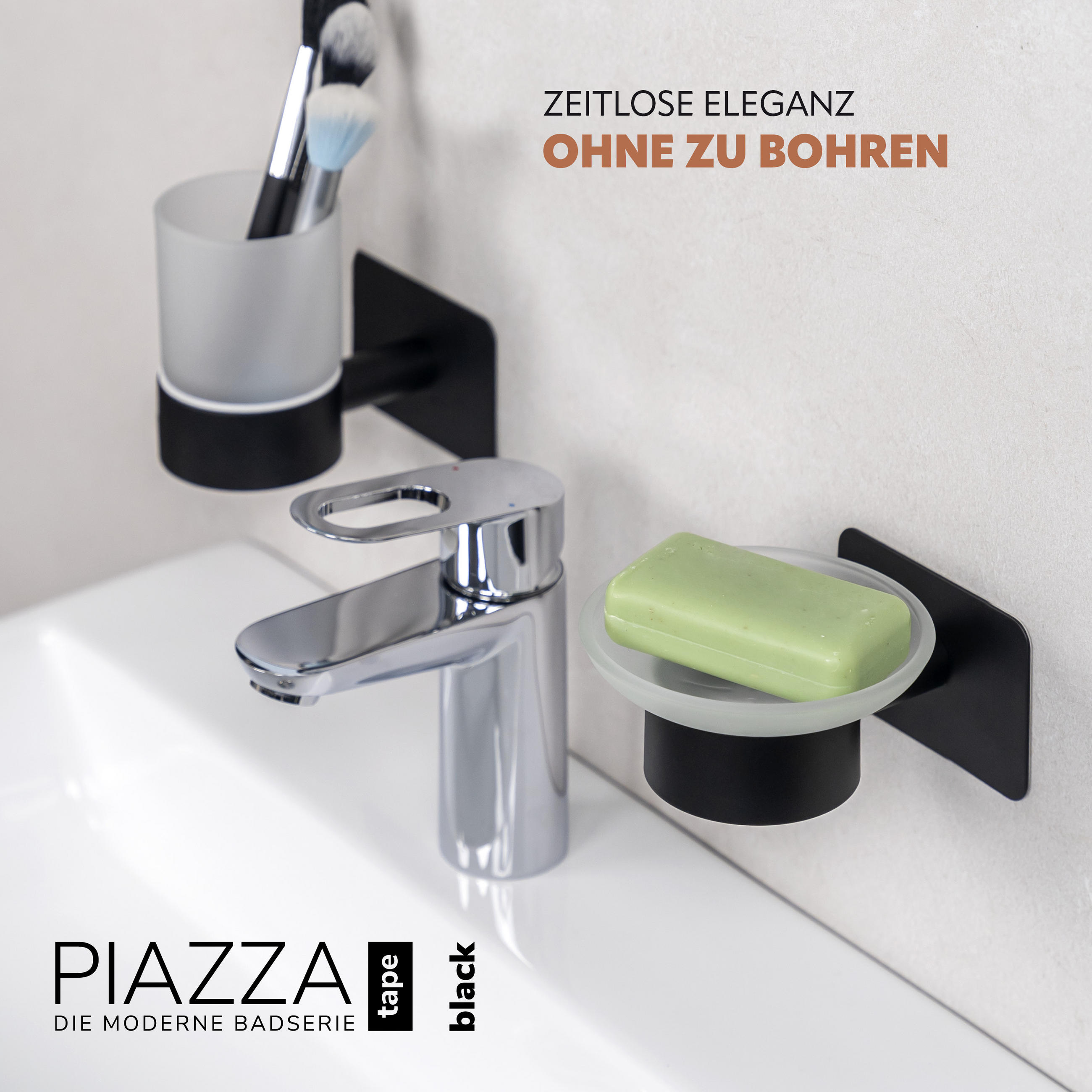 SEIFENSCHALE PIAZZA mit Kleber - Schwarz, Metall (11/6.5/13cm) - bremermann