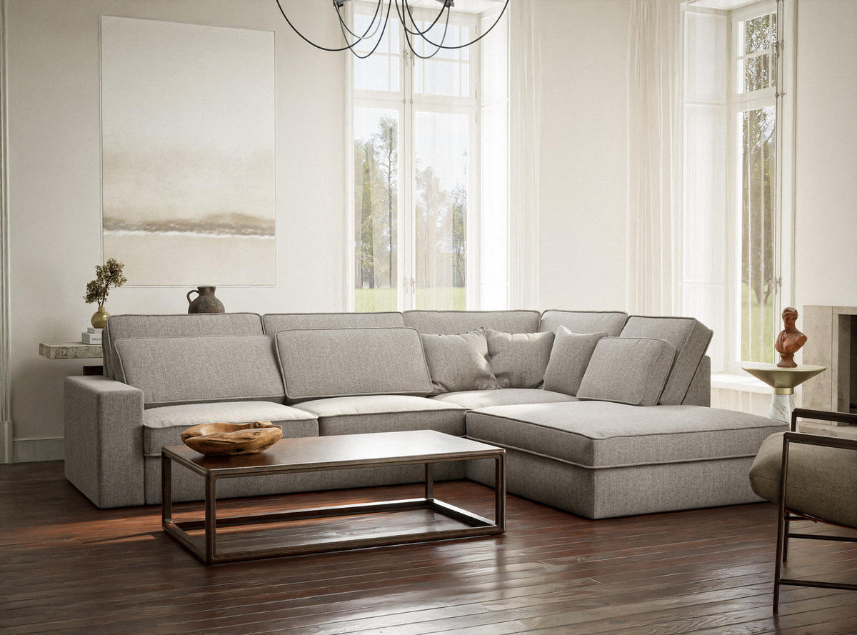 ECKSOFA Kirou Beige grau Webstoff - Rechts Seite - Greige/Schwarz, Holz/Holzwerkstoff (225/311cm) - Maison de Reve