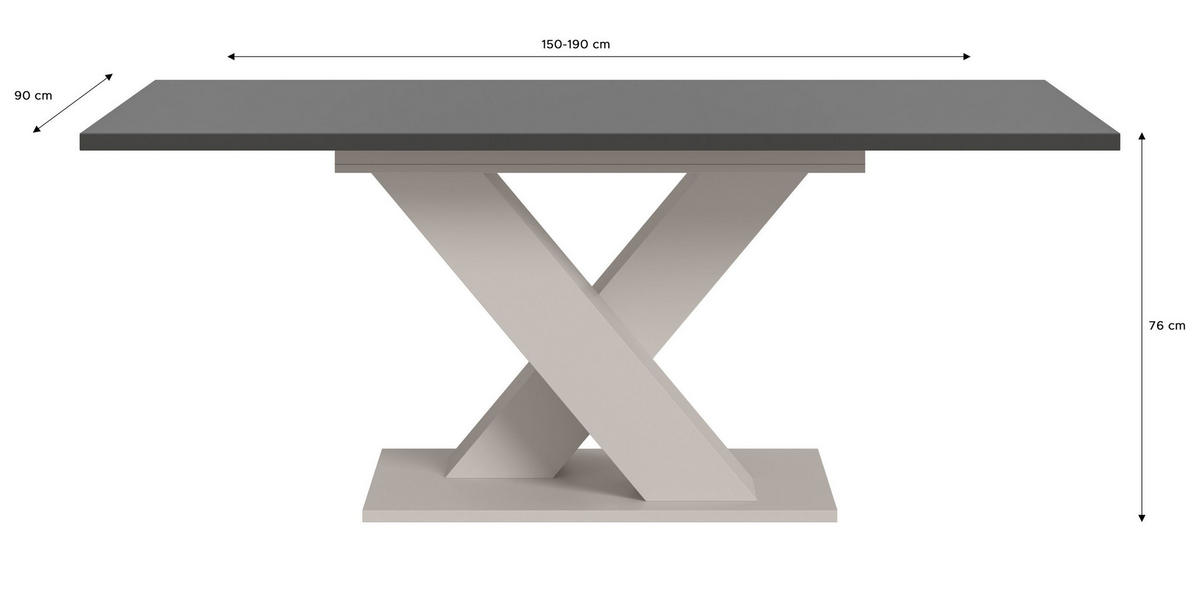 ESSTISCH MOTION (B/H/T: ca. 150/76/90 cm) in Kaschmir/grau - Kaschmir, Holzwerkstoff (90/150/76cm)
