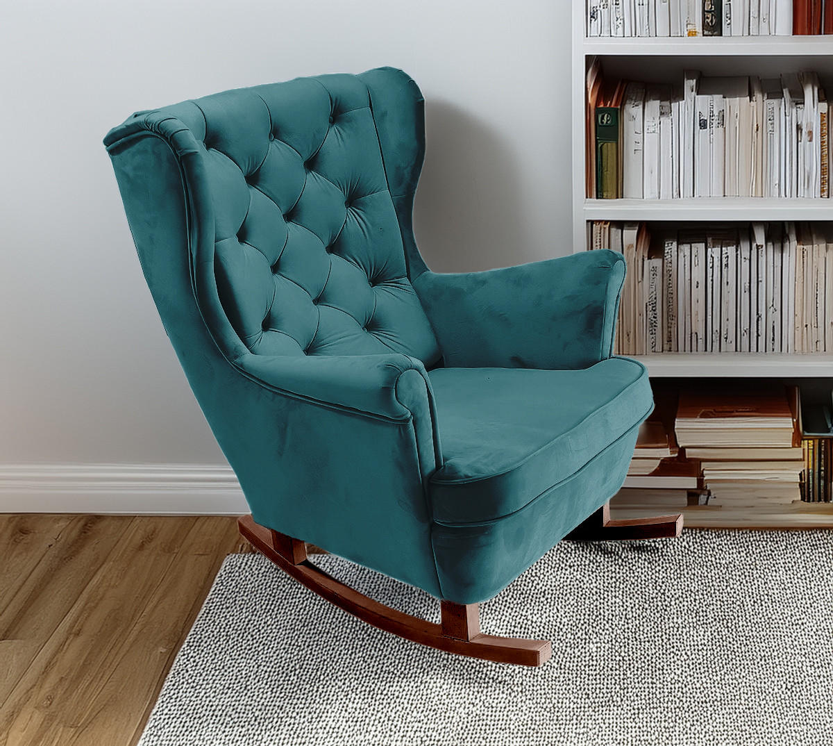 SCHAUKELSESSEL mit gepolstertem Sitz und Armlehnen, 102x81x95 cm, Marine_29860 - Petrol/Braun, Holz/Textil (81/102/95cm) - DomoHome