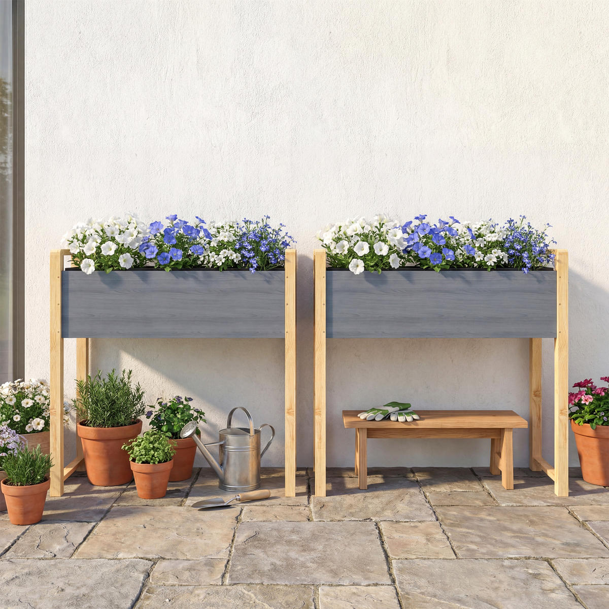 HOCHBEET DE-12316 mit Beinen, 98/37/90 cm, 4 Drainagelöcher Grau - Grau, Holz (98/90/37cm) - ComfortXL