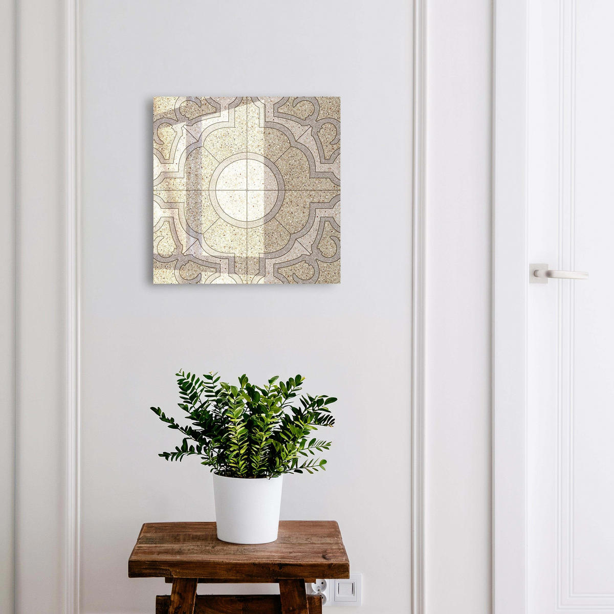 SCHLÜSSELBOX Weiß 30x30 cm – Türöffnung nach rechts - Elegantes Mosaik - Beige, Metall (30/30/5cm) - TULUP