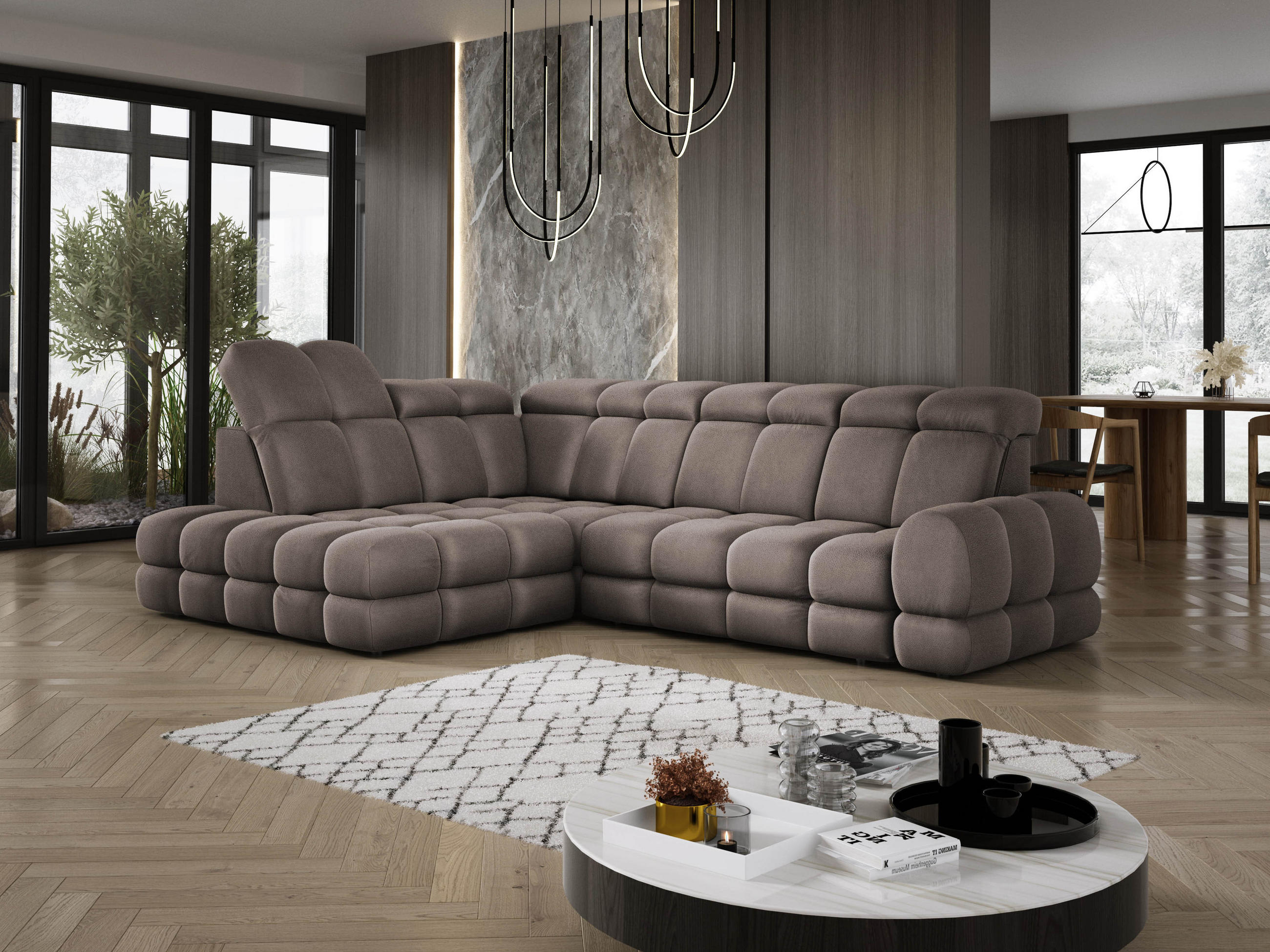 ECKSOFA TOLLO Solar-stoff L-form 302x217x105 cm schokolade - Bronzefarben, Holz/Textil (302/217cm) - DomoHome