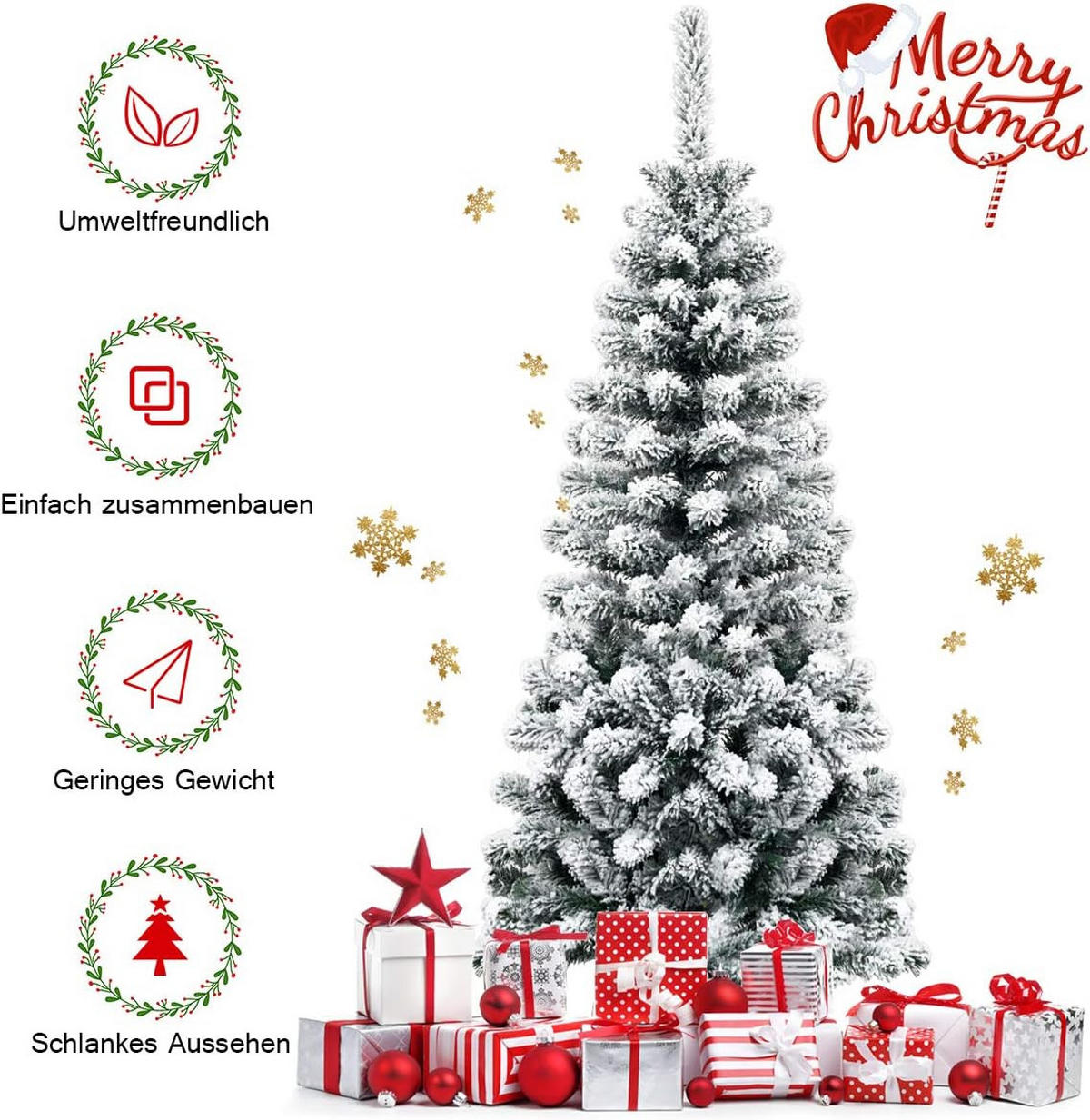WEIHNACHTSBAUM Weiß - Weiß, Kunststoff (135cm) - COSTWAY