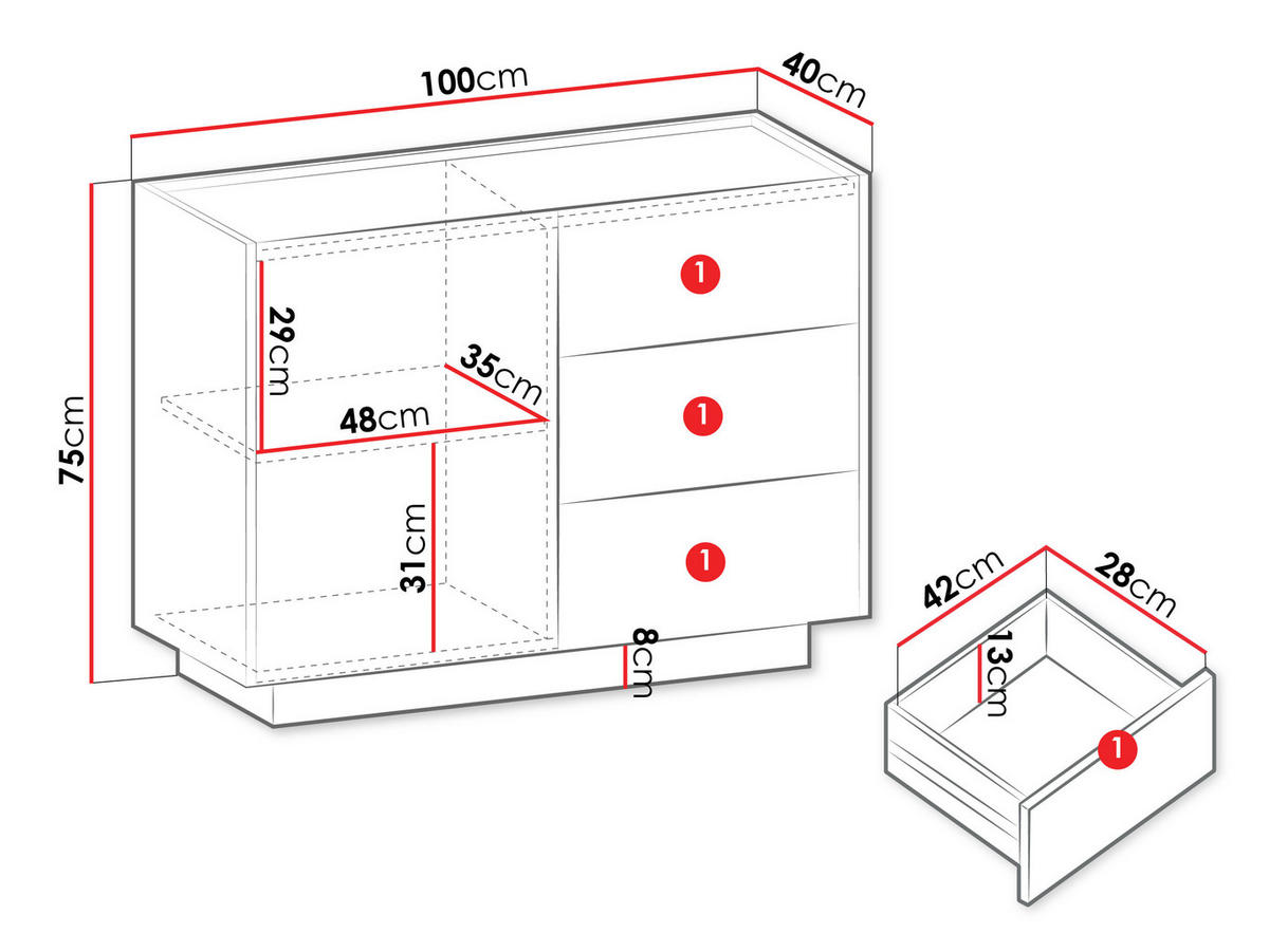 KOMMODE Mirtu KSZ100 - Nussbaumfarben, Holzwerkstoff (100/75/40cm) - MIRJAN24
