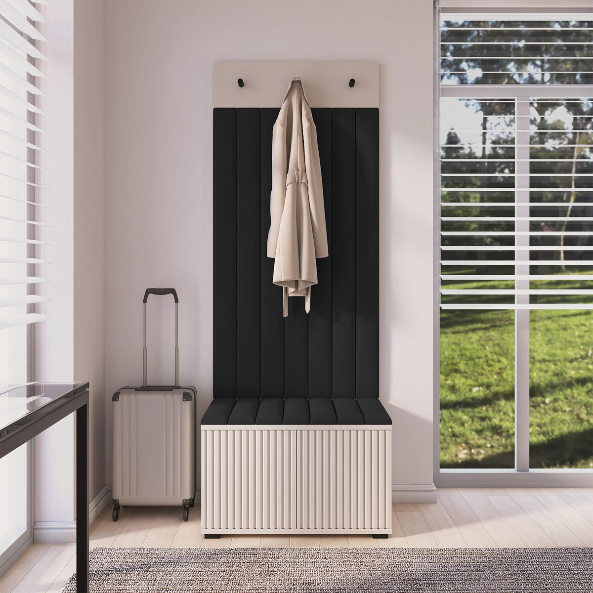 GARDEROBE Ritmo version 6 mit POLSTERPANEELEN Schwarz - Beige/Schwarz, Holzwerkstoff (70/185/40cm) - Jerpax