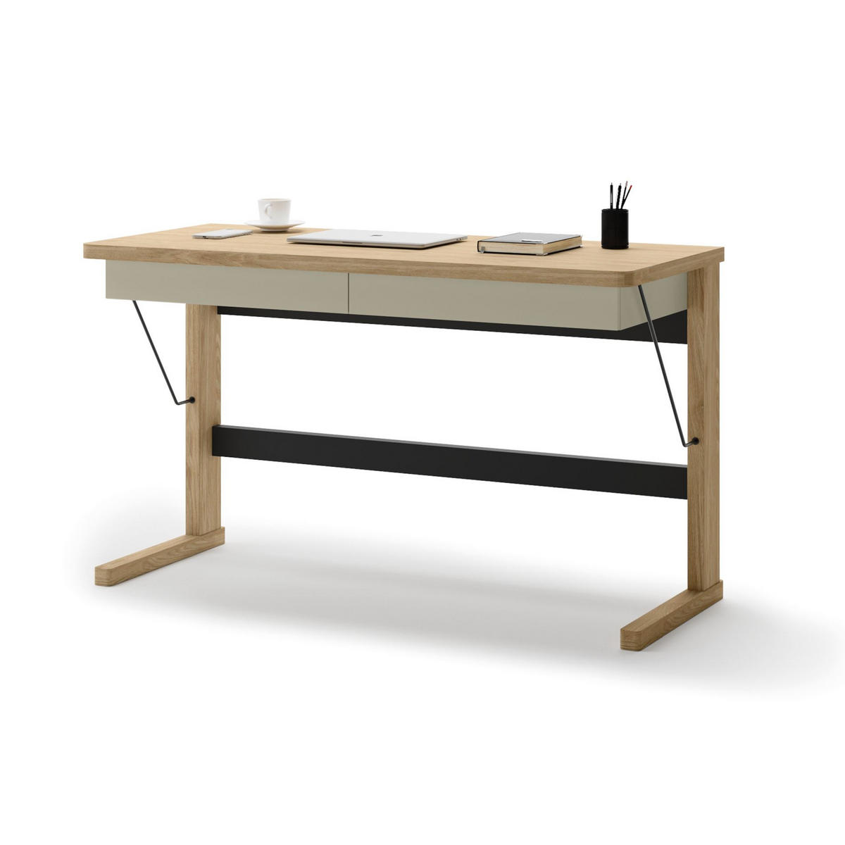 SCHREIBTISCH Ollie Eichenholzoptik /Greige 131 cm - Kaschmir/Eichefarben, Holzwerkstoff (56/131/77cm) - Selsey