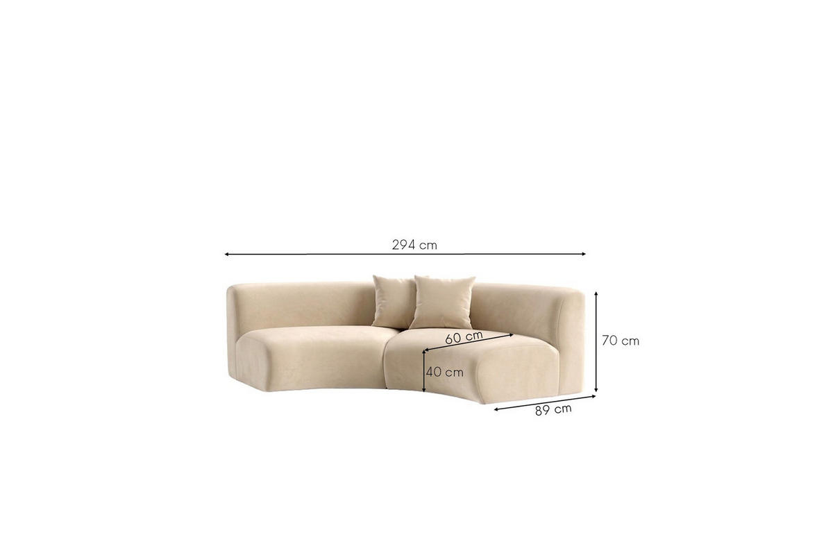 SOFA Round, Velvet-Stoff Bluvel, Creme, GRETA - Creme, Holz (294/70/89cm) - Kaiser Möbel