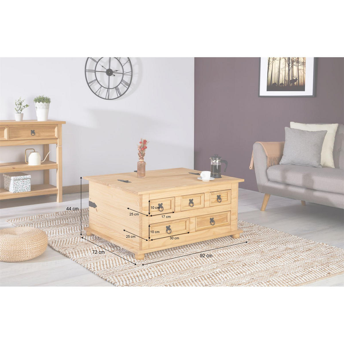 TRUHENTISCH TEQUILA - Kieferfarben, Holz (72/92/44cm) - IDIMEX