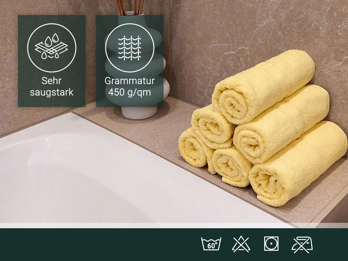 HANDTÜCHER, 6er-Set, 50x100 cm, 100% Baumwolle, Gelb - Gelb, Textil (50/100cm) - Zollner