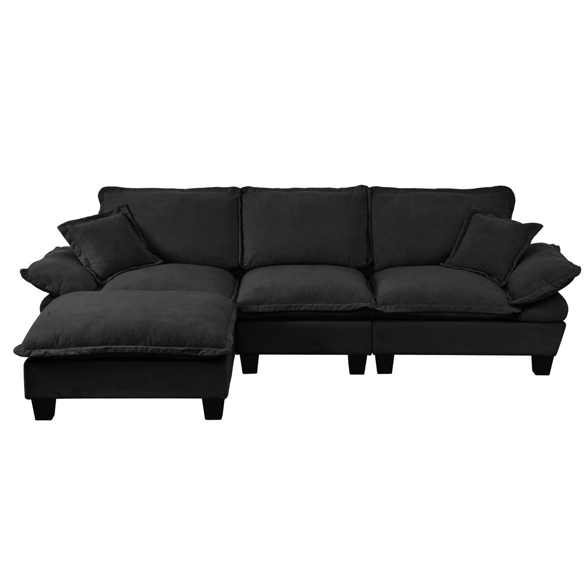 ECKSOFA mit Ottomane 263 x 151 x 90 cm Schwarz - Schwarz, Holz (151/263cm) - Meubliv