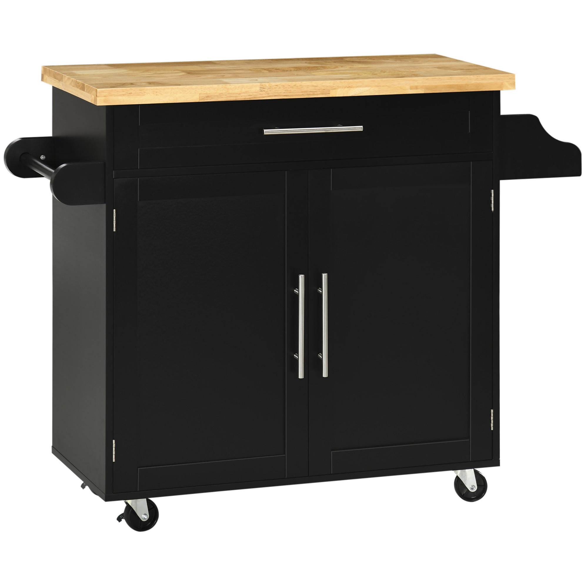 KÜCHENWAGEN mit Arbeitsplatte, Gewürzregal und Handtuchhalter 109 x 40 x 89 cm Black - Schwarz, Holz (40/89/109cm) - Beauniv
