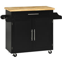 KÜCHENWAGEN mit Arbeitsplatte, Gewürzregal und Handtuchhalter 109 x 40 x 89 cm Black - Schwarz, Holz (40/89/109cm) - Beauniv