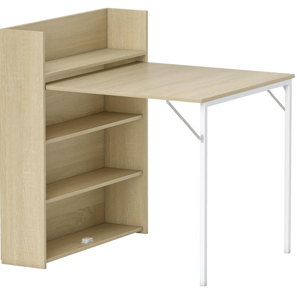 ESSTISCH 78,5/91/93 cm eiche klappbar mit 3 Regalen aus Holz und Stahl - Eichefarben, Holz (91/78.5/93cm) - OKWISH