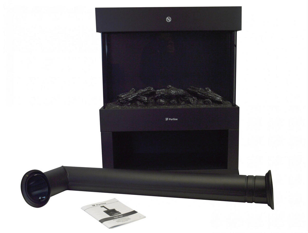 ELEKTROKAMIN Schwarz Bodenmodell mit integrierter Heizung 1800 W - Schwarz, Glas (60/74/30cm) - Purline