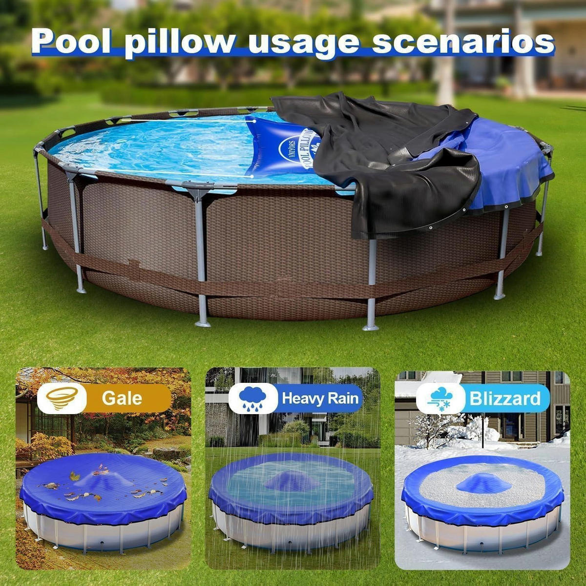 POOLKISSEN 120 x 120 cm Luftkissen für Poolabdeckung Rund - Blau, Kunststoff (120/120cm)
